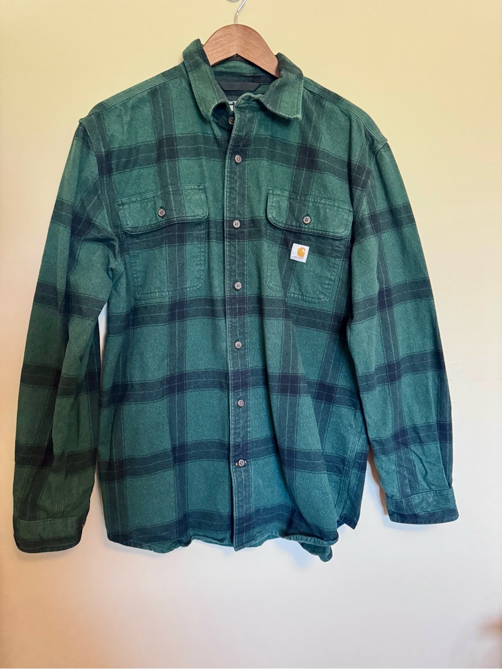 Men’s Carhartt Loose Fit Heavyweight Flannel Plaid Shirt in Green & Black